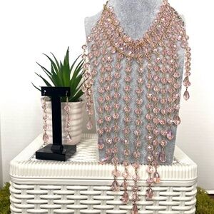 Elegant Pink Crystal Necklace and Earring Set